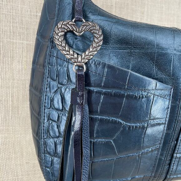 Brighton French Blue Crocodile Embossed Leather Purse, Barbados, Braided handle - Picture 3 of 10